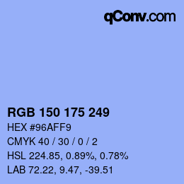 Color code: RGB 150 175 249 | qconv.com