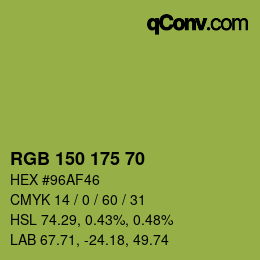 Color code: RGB 150 175 70 | qconv.com