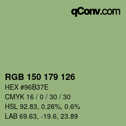 Color code: RGB 150 179 126 | qconv.com