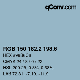 カラーコード: RGB 150 182.2 198.6 | qconv.com