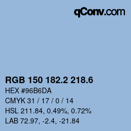カラーコード: RGB 150 182.2 218.6 | qconv.com