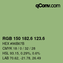 カラーコード: RGB 150 182.6 123.6 | qconv.com