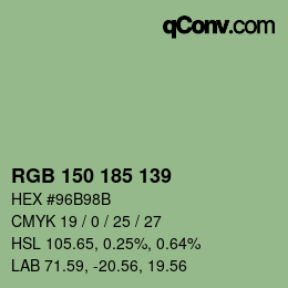 Color code: RGB 150 185 139 | qconv.com