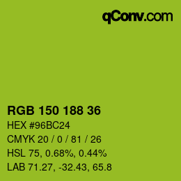 Color code: RGB 150 188 36 | qconv.com