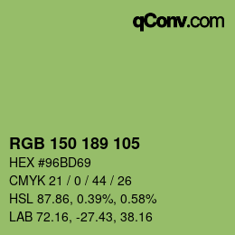 Color code: RGB 150 189 105 | qconv.com