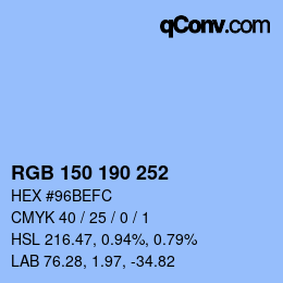 Color code: RGB 150 190 252 | qconv.com