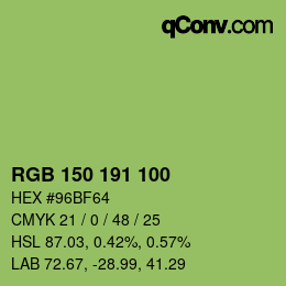 Color code: RGB 150 191 100 | qconv.com