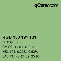 Color code: RGB 150 191 131 | qconv.com