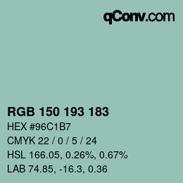 Color code: RGB 150 193 183 | qconv.com