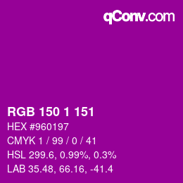 カラーコード: RGB 150 1 151 | qconv.com