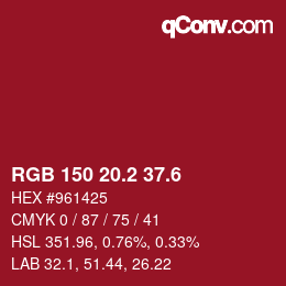 カラーコード: RGB 150 20.2 37.6 | qconv.com
