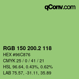 カラーコード: RGB 150 200.2 118 | qconv.com