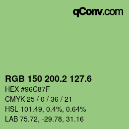 カラーコード: RGB 150 200.2 127.6 | qconv.com