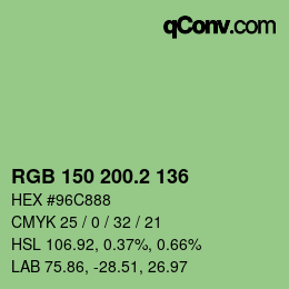 カラーコード: RGB 150 200.2 136 | qconv.com