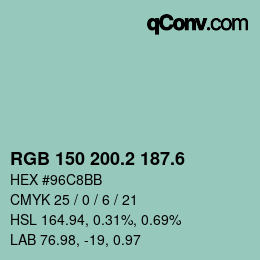 カラーコード: RGB 150 200.2 187.6 | qconv.com