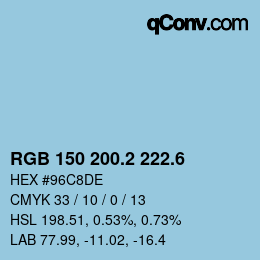 カラーコード: RGB 150 200.2 222.6 | qconv.com