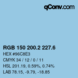 カラーコード: RGB 150 200.2 227.6 | qconv.com
