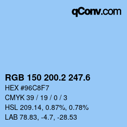 カラーコード: RGB 150 200.2 247.6 | qconv.com