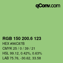 カラーコード: RGB 150 200.6 123 | qconv.com