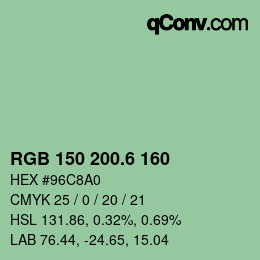 カラーコード: RGB 150 200.6 160 | qconv.com