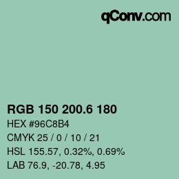 カラーコード: RGB 150 200.6 180 | qconv.com