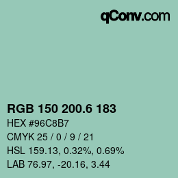 カラーコード: RGB 150 200.6 183 | qconv.com
