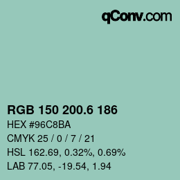 カラーコード: RGB 150 200.6 186 | qconv.com