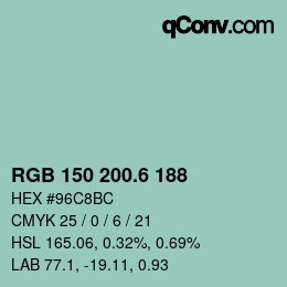 カラーコード: RGB 150 200.6 188 | qconv.com