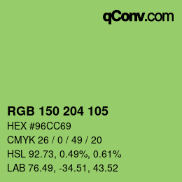 Color code: RGB 150 204 105 | qconv.com