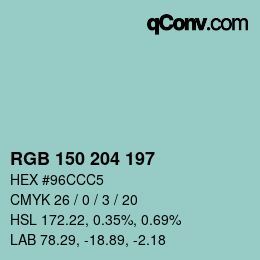 Color code: RGB 150 204 197 | qconv.com