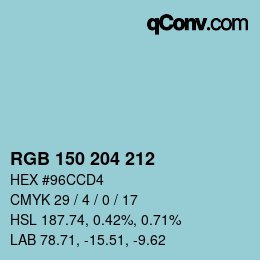 颜色代码: RGB 150 204 212 | qconv.com