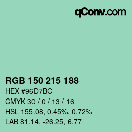 颜色代码: RGB 150 215 188 | qconv.com