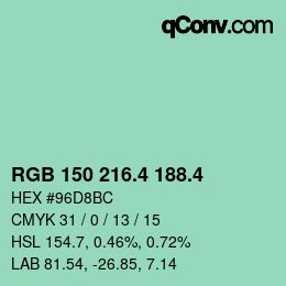 カラーコード: RGB 150 216.4 188.4 | qconv.com