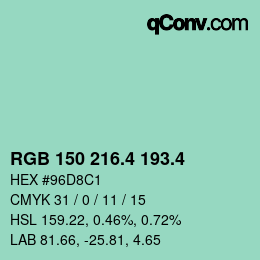 カラーコード: RGB 150 216.4 193.4 | qconv.com