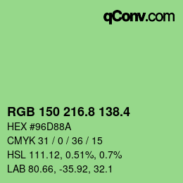 カラーコード: RGB 150 216.8 138.4 | qconv.com