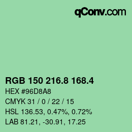 カラーコード: RGB 150 216.8 168.4 | qconv.com