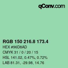 カラーコード: RGB 150 216.8 173.4 | qconv.com