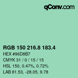 カラーコード: RGB 150 216.8 183.4 | qconv.com