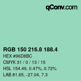 カラーコード: RGB 150 216.8 188.4 | qconv.com