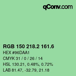 カラーコード: RGB 150 218.2 161.6 | qconv.com
