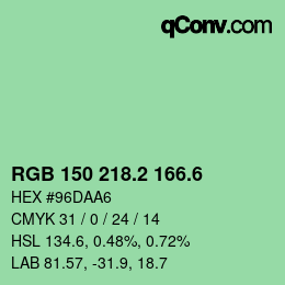 カラーコード: RGB 150 218.2 166.6 | qconv.com