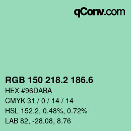 カラーコード: RGB 150 218.2 186.6 | qconv.com