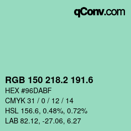 カラーコード: RGB 150 218.2 191.6 | qconv.com