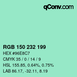 Color code: RGB 150 232 199 | qconv.com