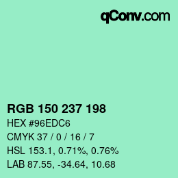 Color code: RGB 150 237 198 | qconv.com