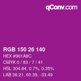 カラーコード: RGB 150 26 140 | qconv.com