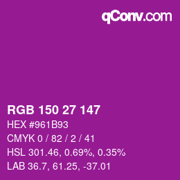 Color code: RGB 150 27 147 | qconv.com