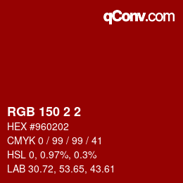 Color code: RGB 150 2 2 | qconv.com