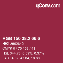カラーコード: RGB 150 38.2 66.6 | qconv.com