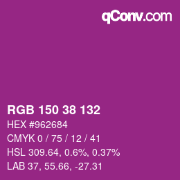 カラーコード: RGB 150 38 132 | qconv.com